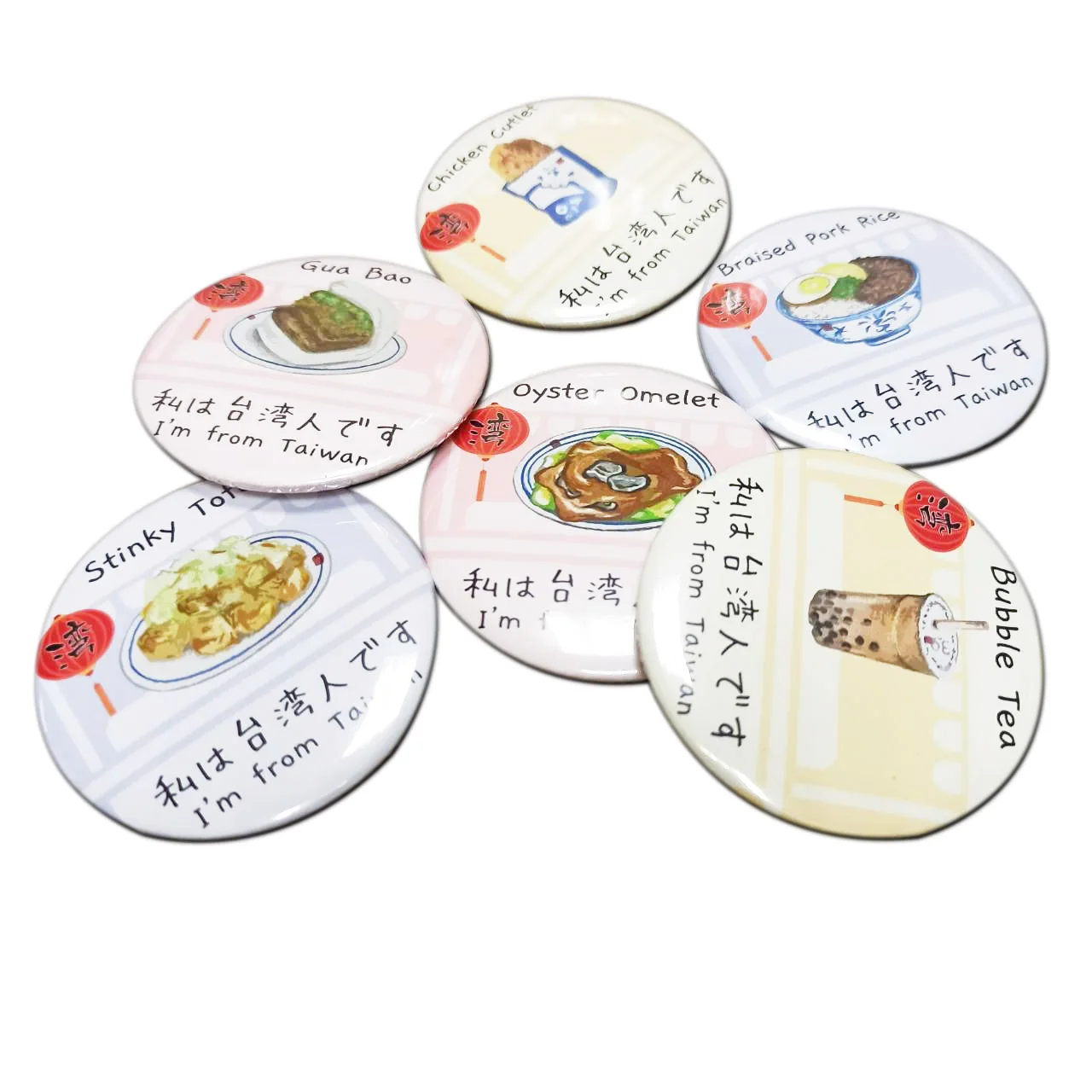 
75 mm plastic pin button badges with round shape 