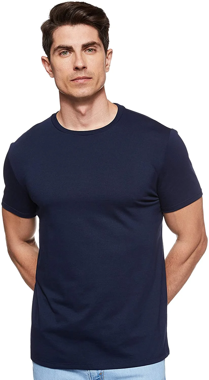 Футболка мужская с круглым вырезом, Повседневная тонкая рубашка с карманом, из бамбука, с коротким рукавом, голубая