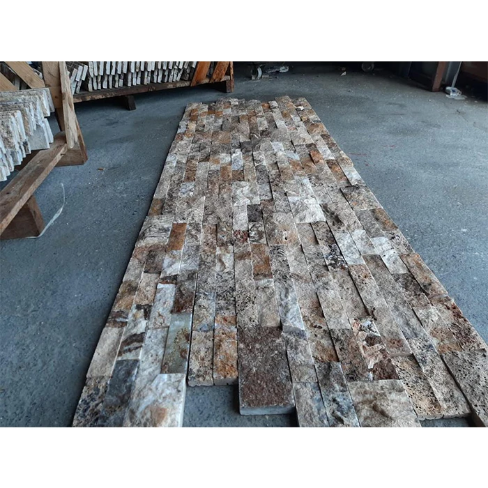 Turkish Natural Stone Beige Travertine Stacked Exterior Culture Stone Wall Panel Ledger Panel