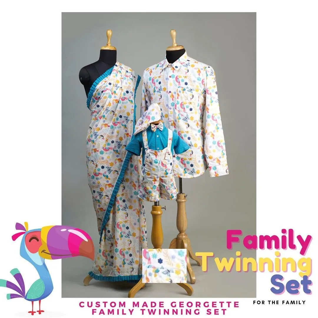 Toucan-Butterfly Theme Coordinating outfits Custom Made Family matching Outfits for family Pure Designer Fabric Party Wears