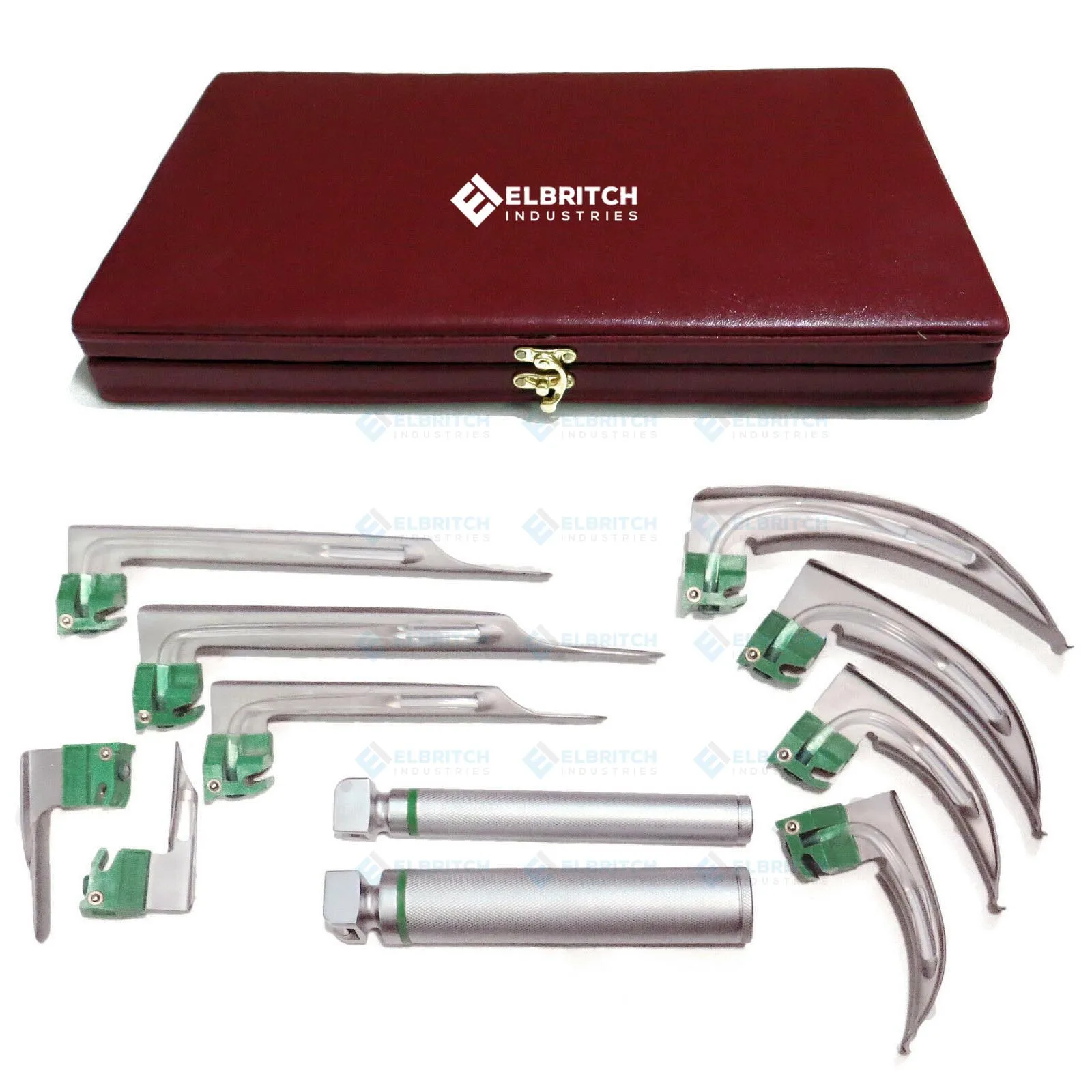 Fiberoptic Laryngoscope 9 Blades Set Mac & Miller 2 Handles Box Anesthesia