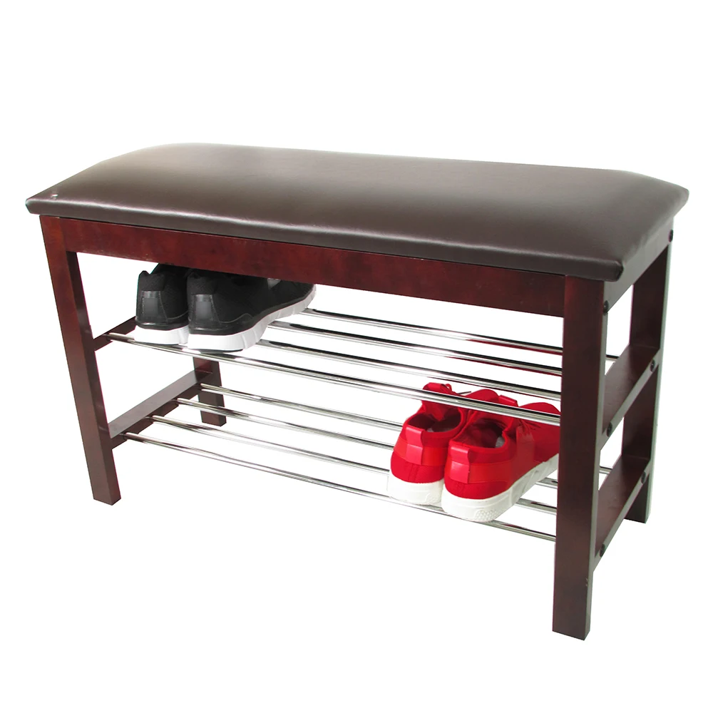 Space saving shoe rack storage bench with two layers