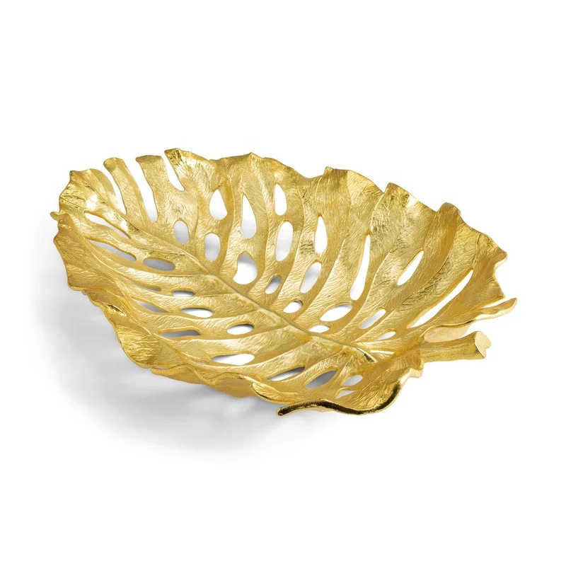 Tray Decor Decorative Showpiece for Fruits Dry Fruit Bowl Brass Leaf Aluminum for Table & Home Salad Bowl Tableware Dinnerware