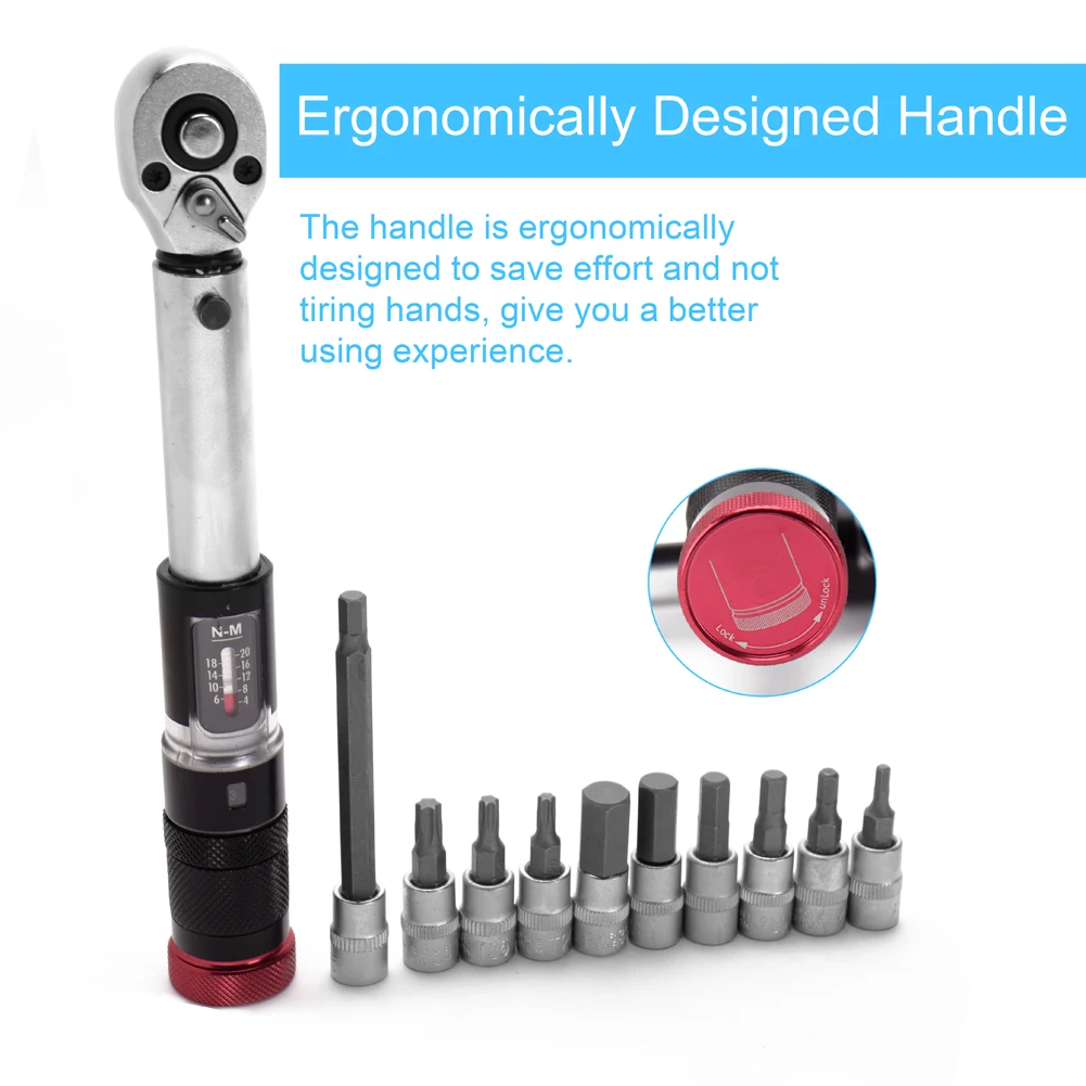 11PCS 4-20Nm Preset Torque Wrench Bits Set Mini Portable Adjustable Torque Wrench Scale Reading Window