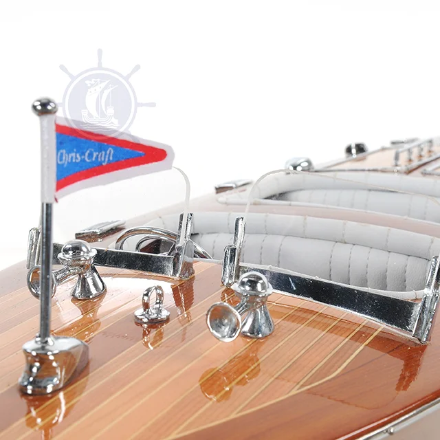 Chris Craft Triple Cockpit-Clearance Model Ship 62 cm Handcrafted Wooden Replica with Display Stand, Collectible, Decor, Gift, W