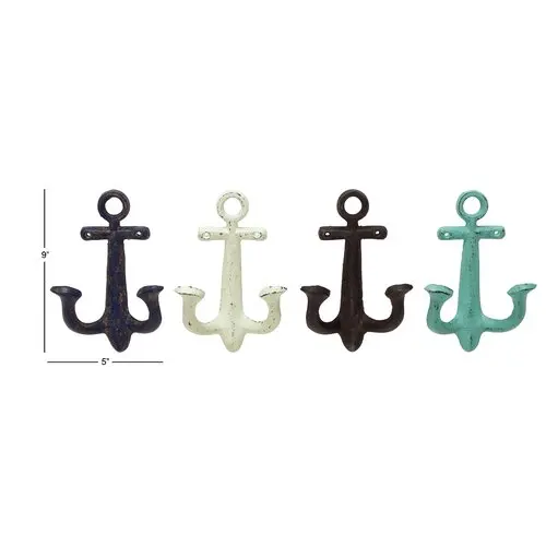 Customisable Set of 4 Metal Aluminium Anchor Wall hook for coats jackets and other things home decor