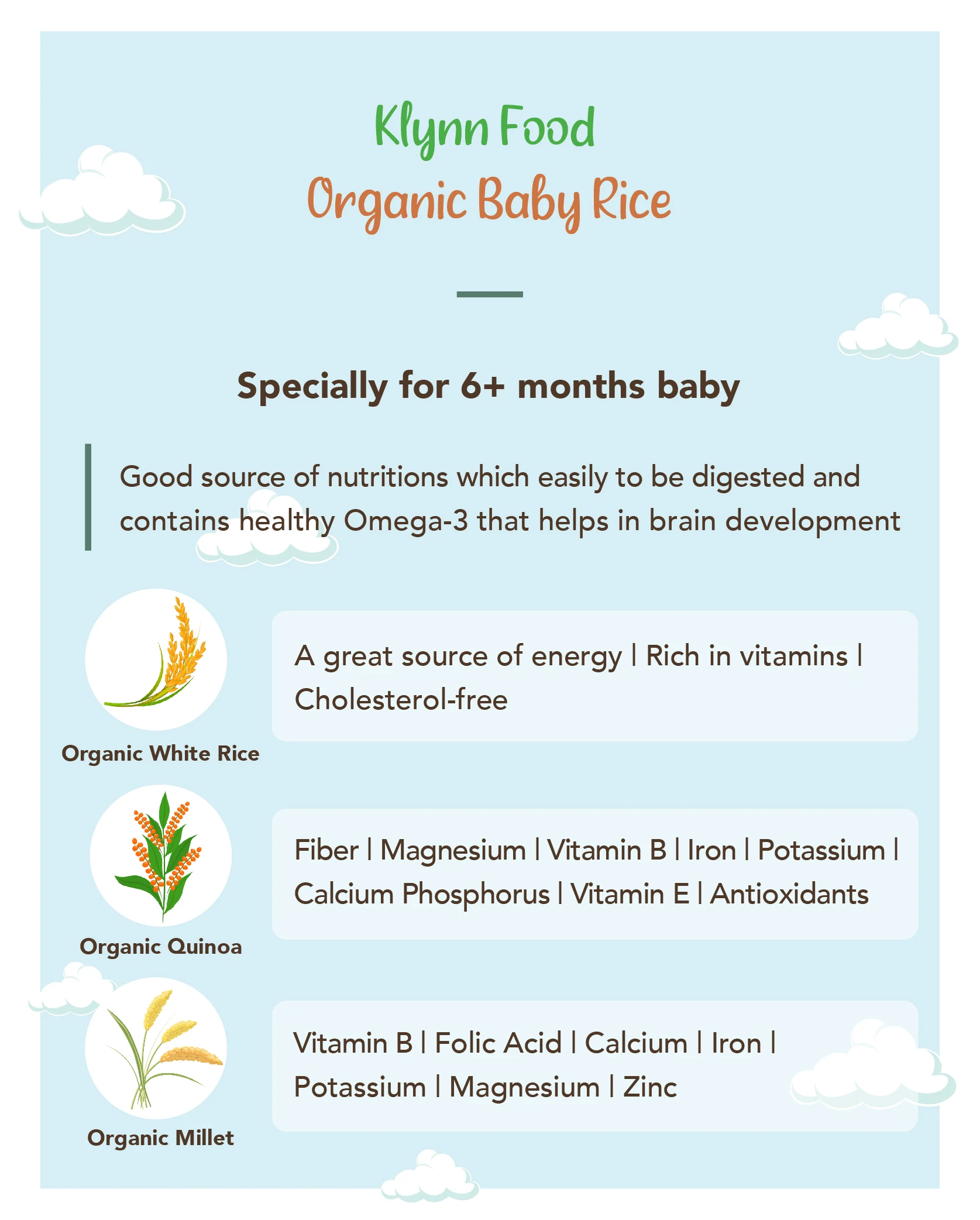Легко усваивается 100% Органический Детский белый рис с органическим киноа и просо детское питание Омега 3