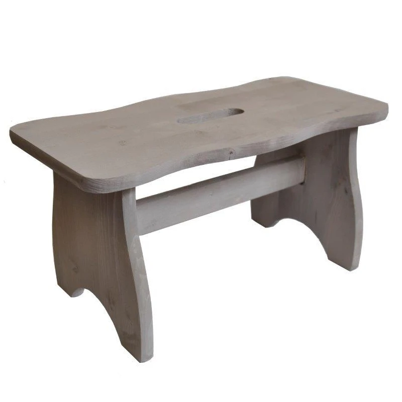 High quality Italian little stool in pine wood dove grey color Happy stool with handle for bathroom and kitchen and diy