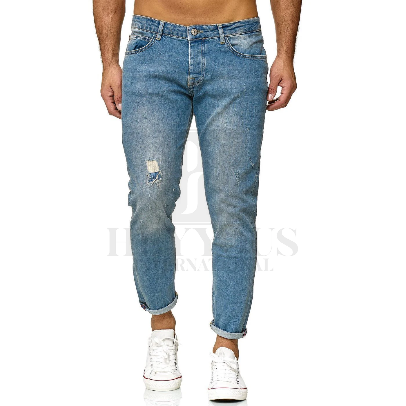 High Waist Jeans for Men Custom OEM ODM Jean for Unisex Casual Denim Washed Jeans Pants Straight Spandex / Cotton Softener