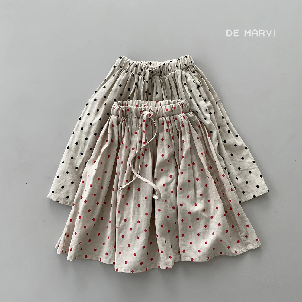 DE MARVI Kids Toddler Linen Tencel Dots A-line String Casual Skirts Girls Summer Fashion Wholesale Korean Manufacturer MADE IN K