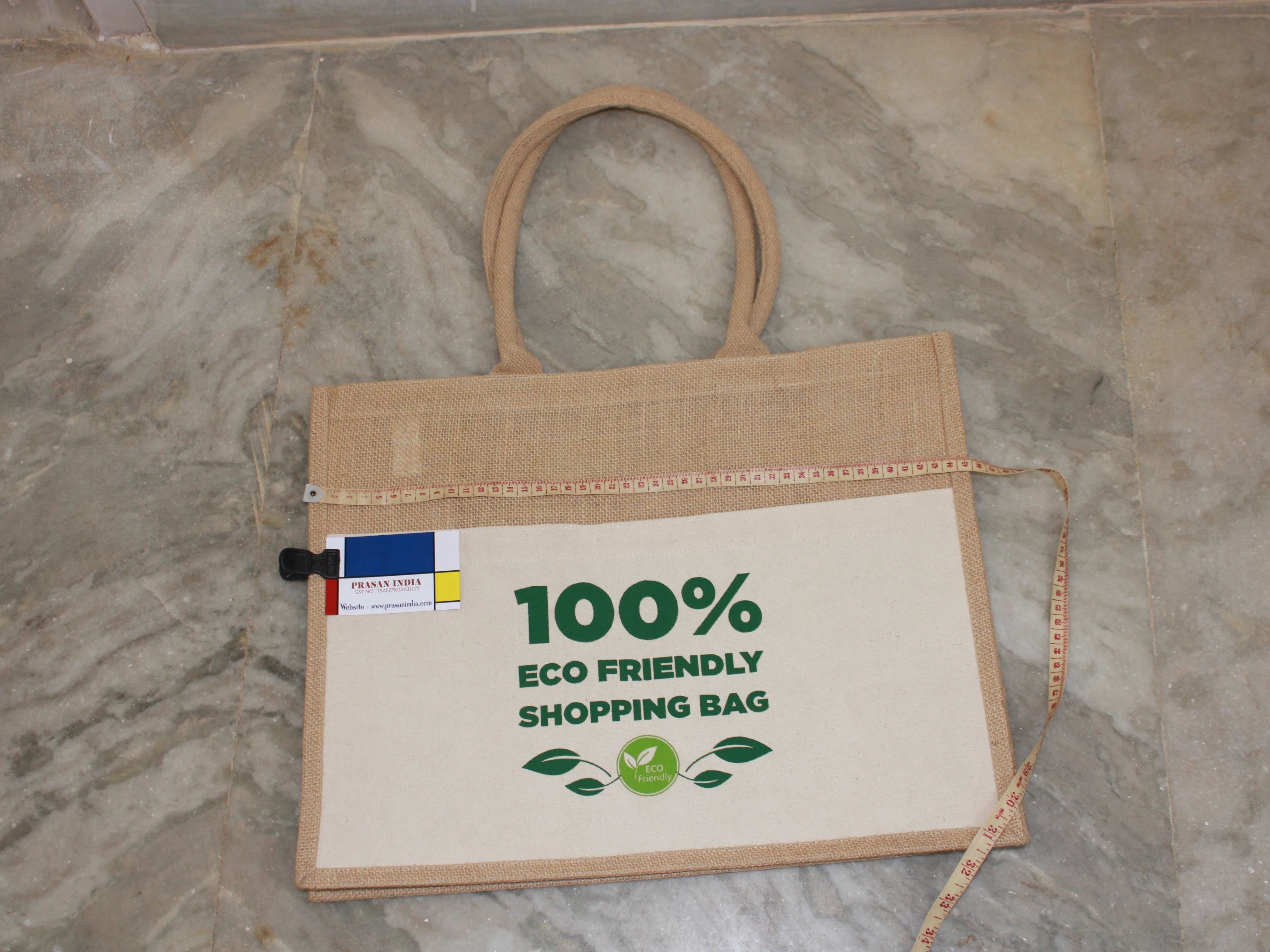 jute bag with front canvas pocket