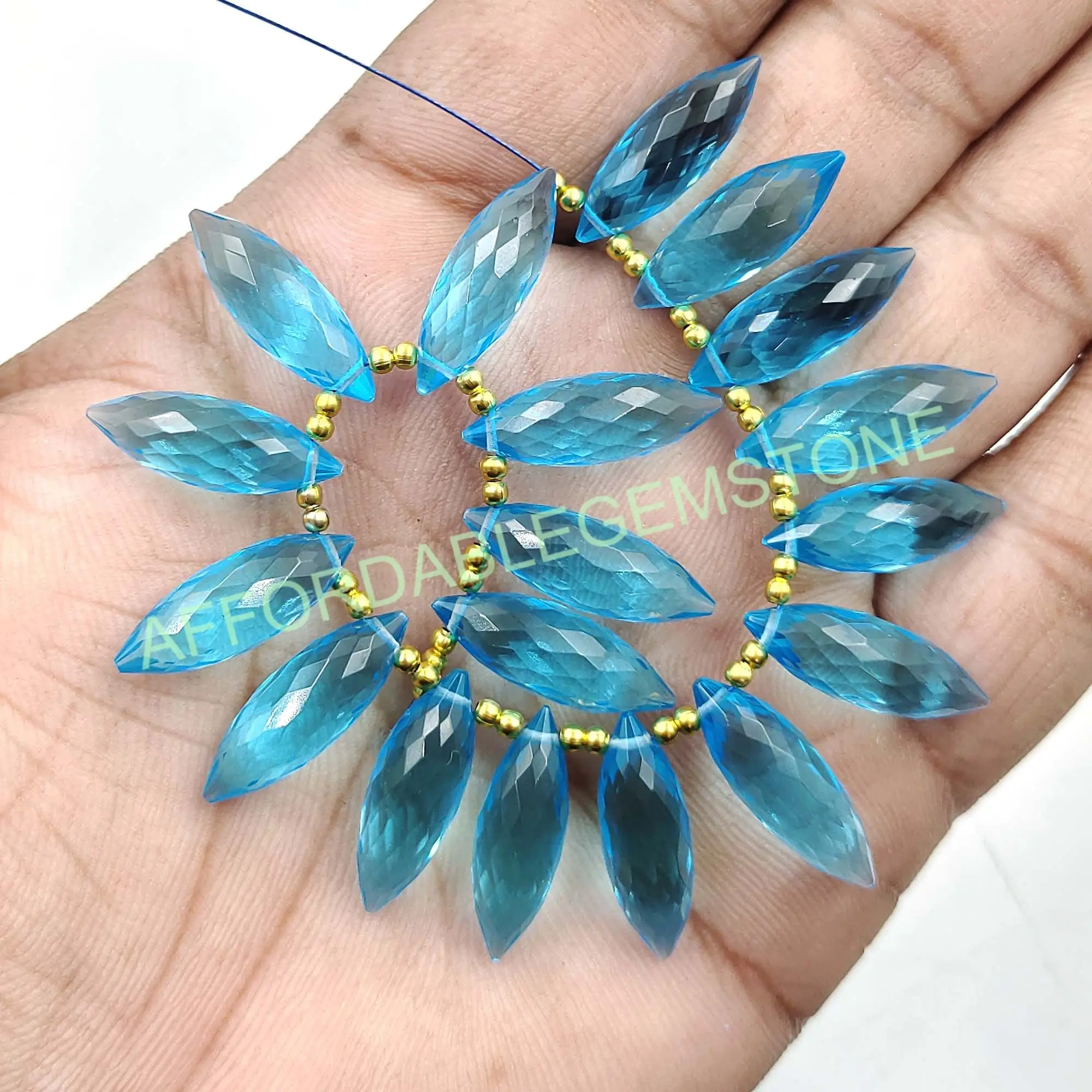 Sky blue topaz handmade stone top drilled gemstone fancy teardrop shape stone good quality stone faceted beads silver jewelry