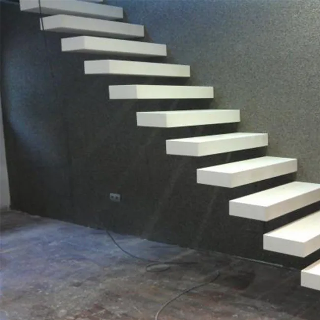 Glass Railing Wood Stair with Floor Mounted Glass Railing