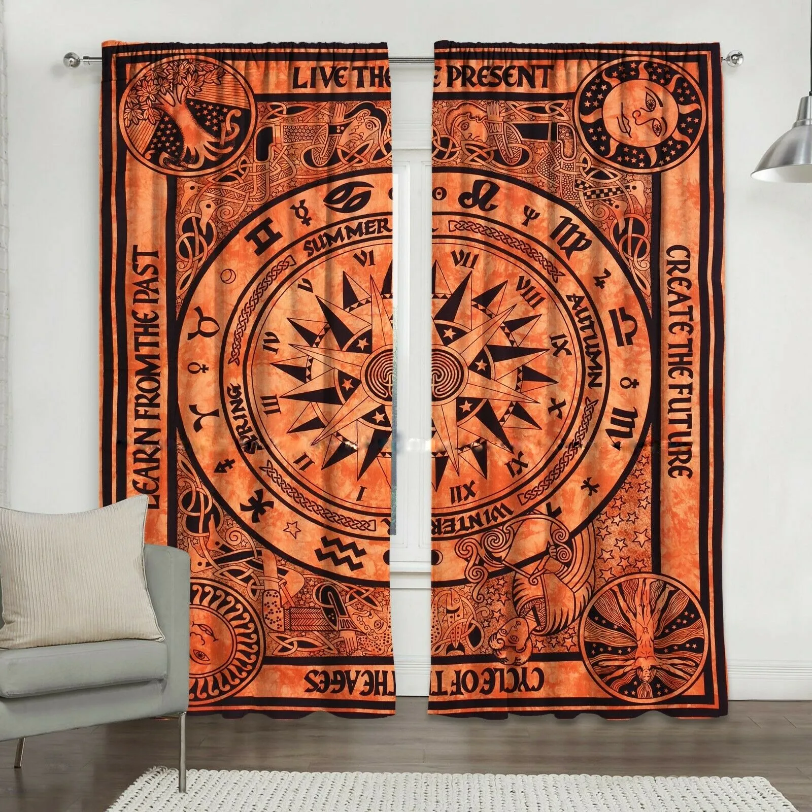 Wall Hanging Window Treatment Bohemian Handmade Multiple Color Cotton Fabric Cycle Of The Ages