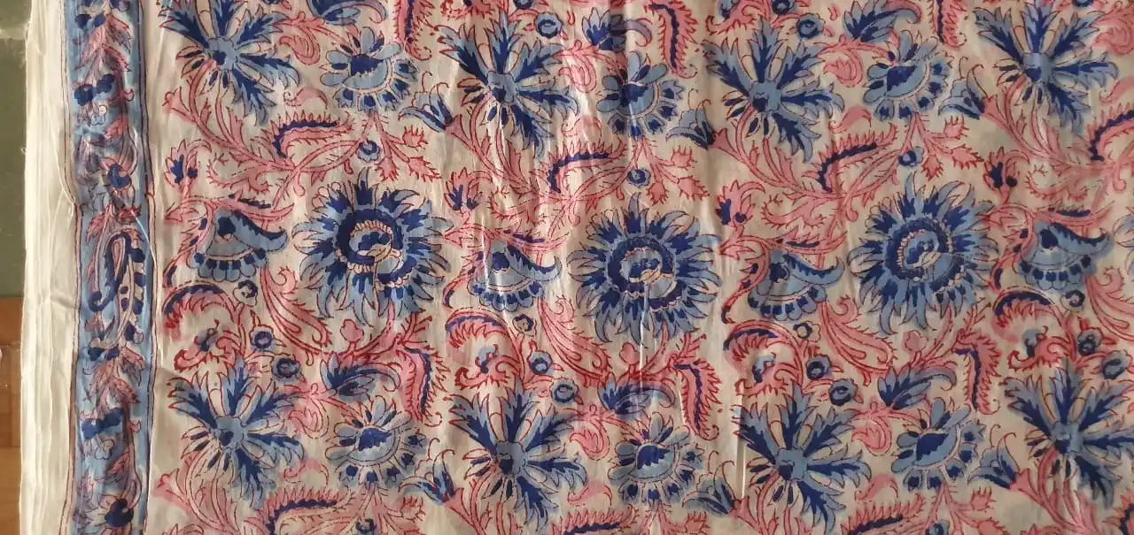 Beautiful Blue Floral Hand Block Print Cotton Fabric Home Textile Fabric Pure Soft Cotton Quick Dry Cotton Fabric