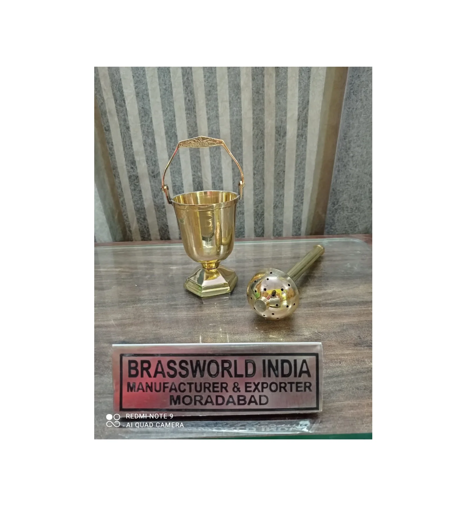 BRASS HOLY WATER BUCKET WITH SPRINKLER CHURCH SUPPLIES