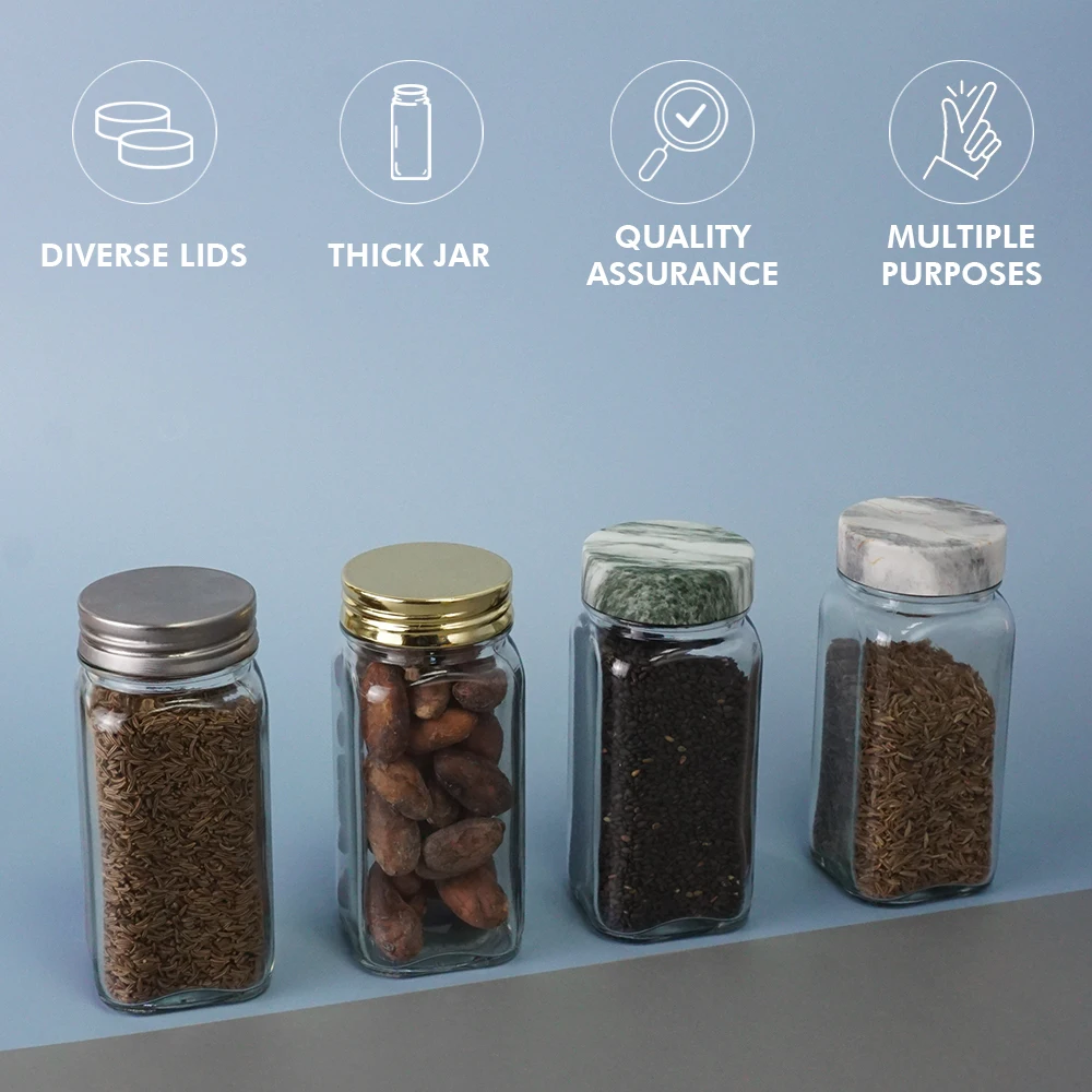 HNA Taiwan Made Golden Glass Spice Jars 4 ounces Empty Bottle with Shaker Lids Caps