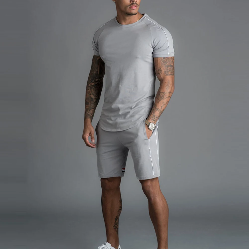 
Custom Made High Quality Summer Shorts Set With Stipes On Back On Shirt And Shorts Men High Quality Summer Tracksuit 