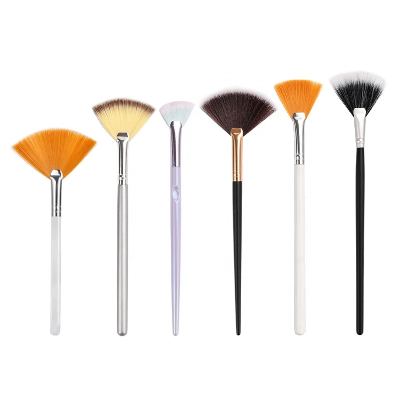 Different Customized Material Logo Makeup Fan Applicator Brush Vegan Facial Fan Brush