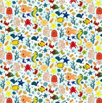 Sea Critter Friends Design 100% Cotton Quilting Fabric By the Yard