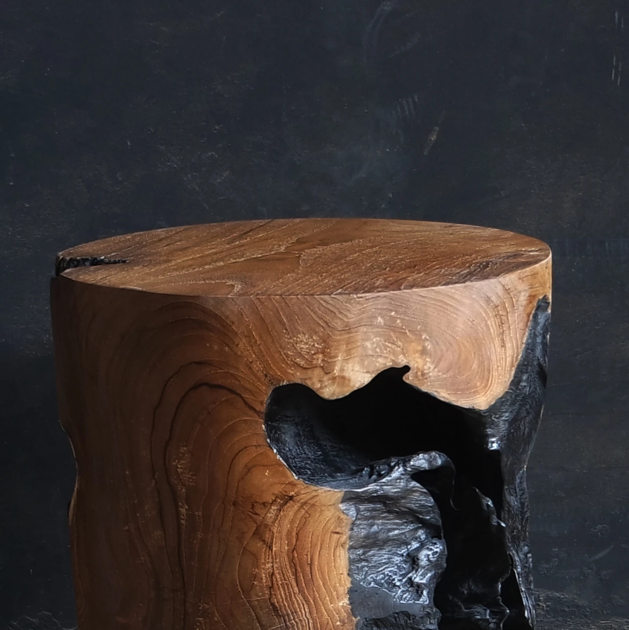 Organic Live Edge Round Teak Root Stool End Table