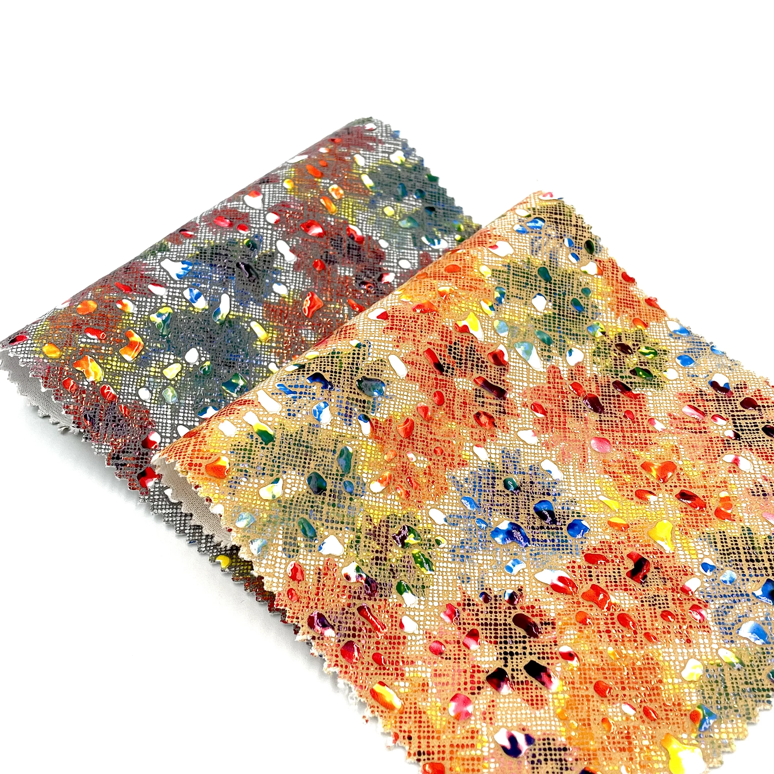 EPO High Quality 100% Knit Polyester with Glossy Laser Film Transferred Gravel Print for Bags