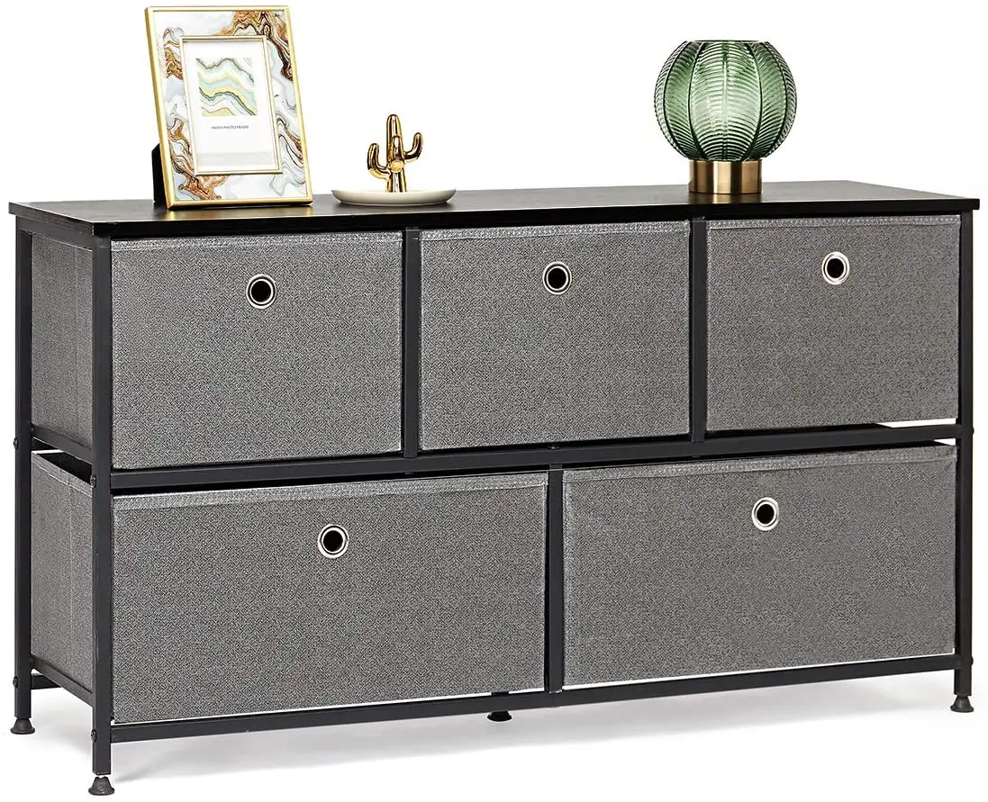 
Шкаф для хранения стола с 5 тканевыми выдвижными ящиками, регулируемый другой боковой шкаф для хранения стола 