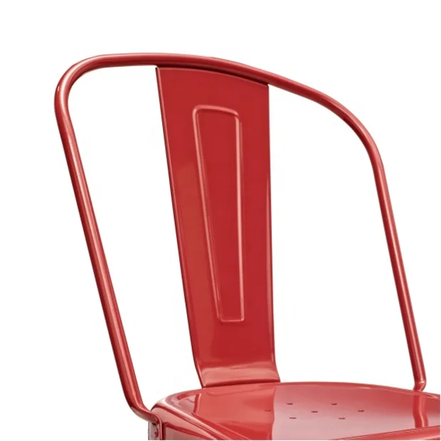 Vintage Industrial Bistro Cafe Stackable Metal Chair French Style Hotel Dining Chair Restaurant Metal Iron Chair in Red Finish
