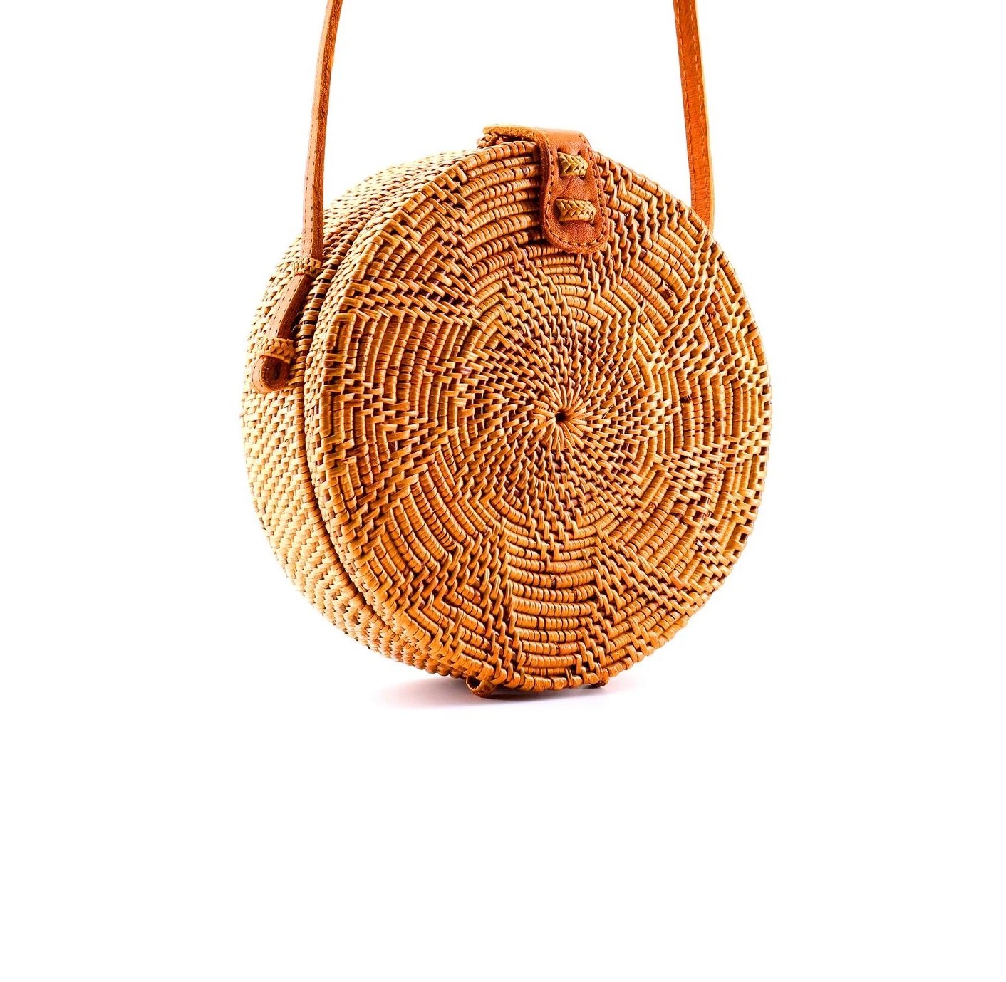 
Hot selling custom logo bali bags handbags rattan Hand made Willow Round Rattan Lady Bag with Leather Strap 2021 