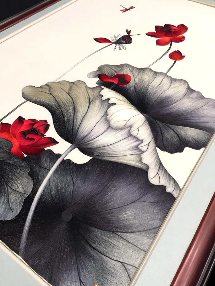 Вьетнамские производители ручная вышивка картина Импрессионистский Стиль Цветочная живопись аромат лотоса 51