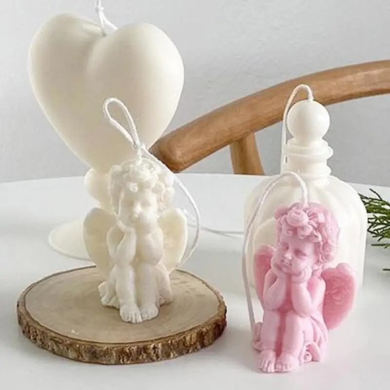 
3D Baby Angel with Wings Silicone Mold 7x5x5cm For Candle Plaster Statue Decorating Soap Polymer Clay, Cement, Concrete Tool 