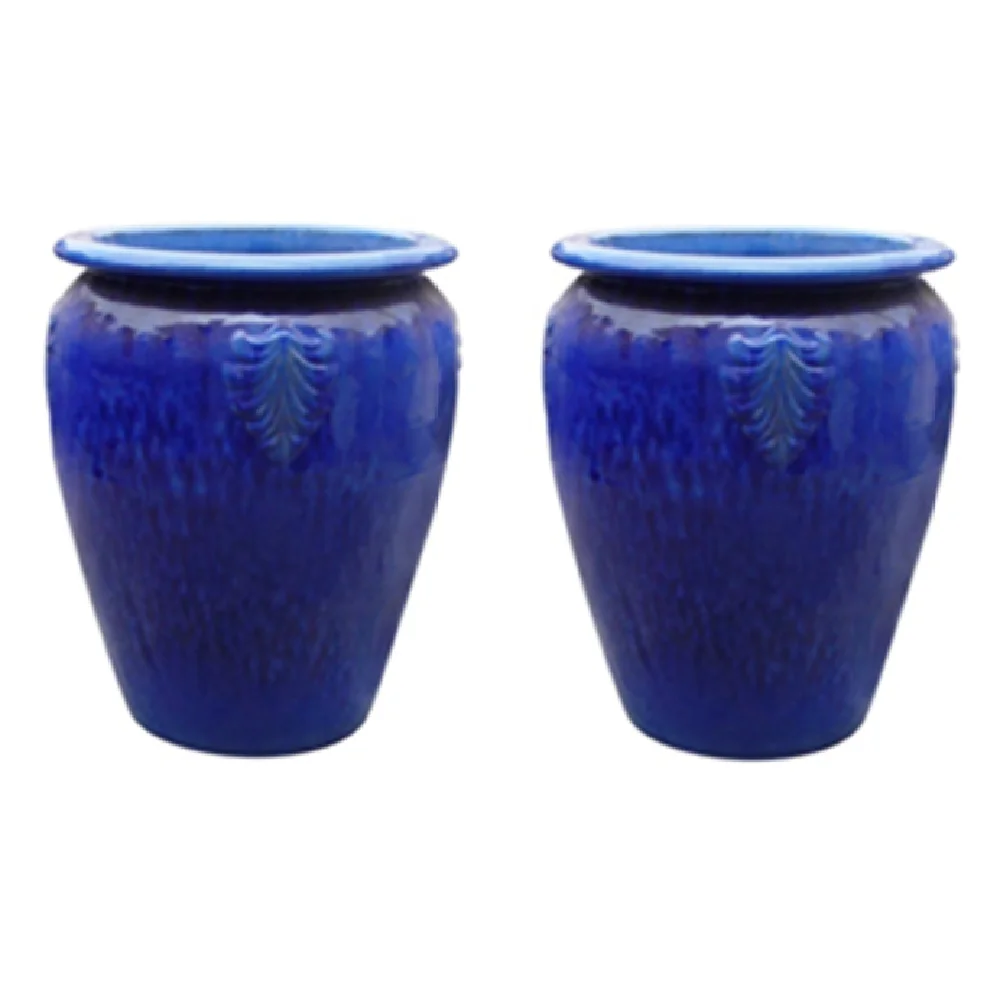 Blue Ceramic Glazed Flower Pots Garden Vases By Earthenware Material From Vietnam