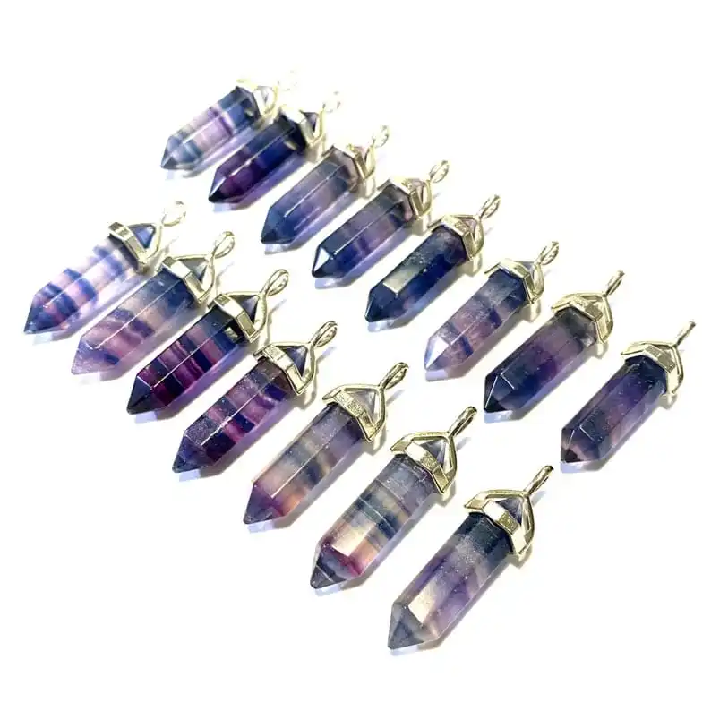 Wholesale Crystal Stone Rainbow Fluorite pencil Pendants  | Premium Rainbow Fluorite Double Terminated Pendant