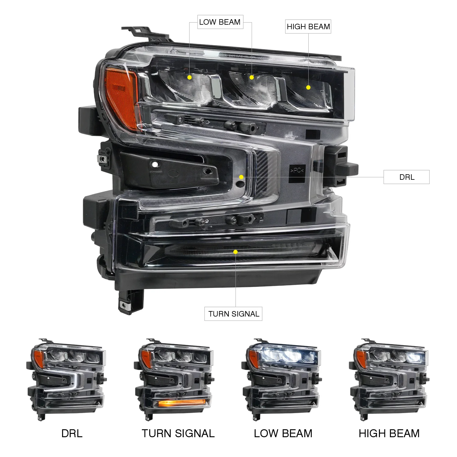 Archaic Led DRL Headlight Assembly For Chevrolet Silverado 1500 Pickup LT/LT Trail Boss LTZ 1500 2019-2021 Head Lamp Right side
