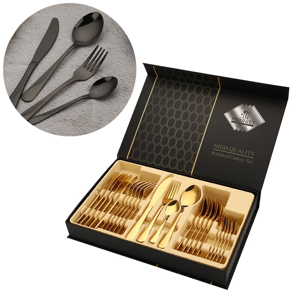 Titanium Cutlery Rose Gold Set Stainless Steel Edible Pouch Fork Spoon Knife Luxury Flatware Korean Kid Cultery Sets