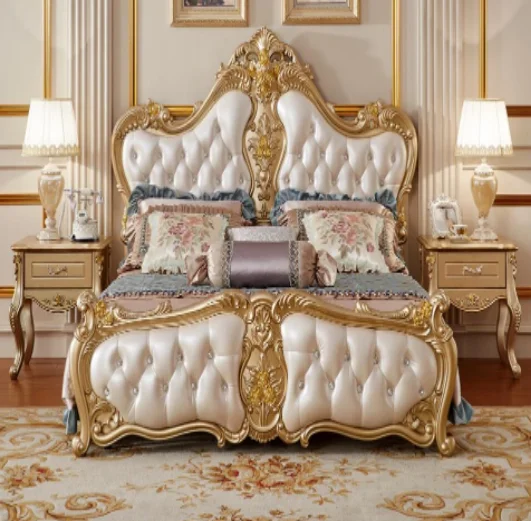Synthetic Leather Luxury American Design King Size Large Capacity Solid Wood Bed For Bedroom Set With Frame