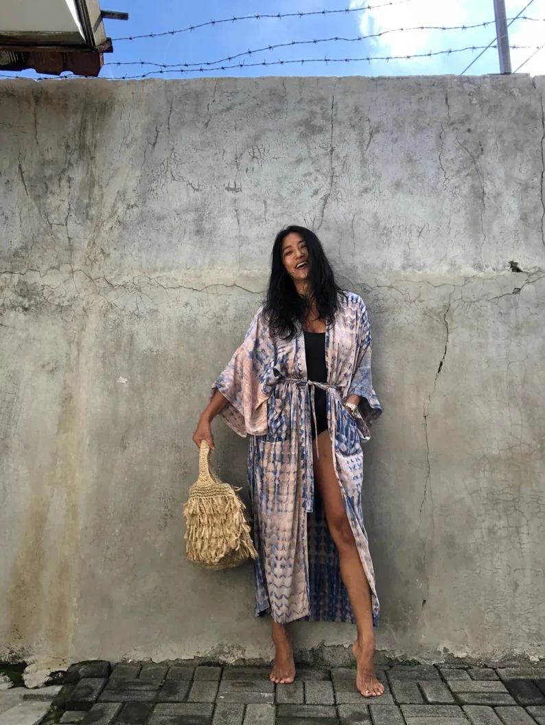 made in india organic clothing manufacturers wholesale beach Hand made tie dye long sleeve custom logo beach dresses and kimono