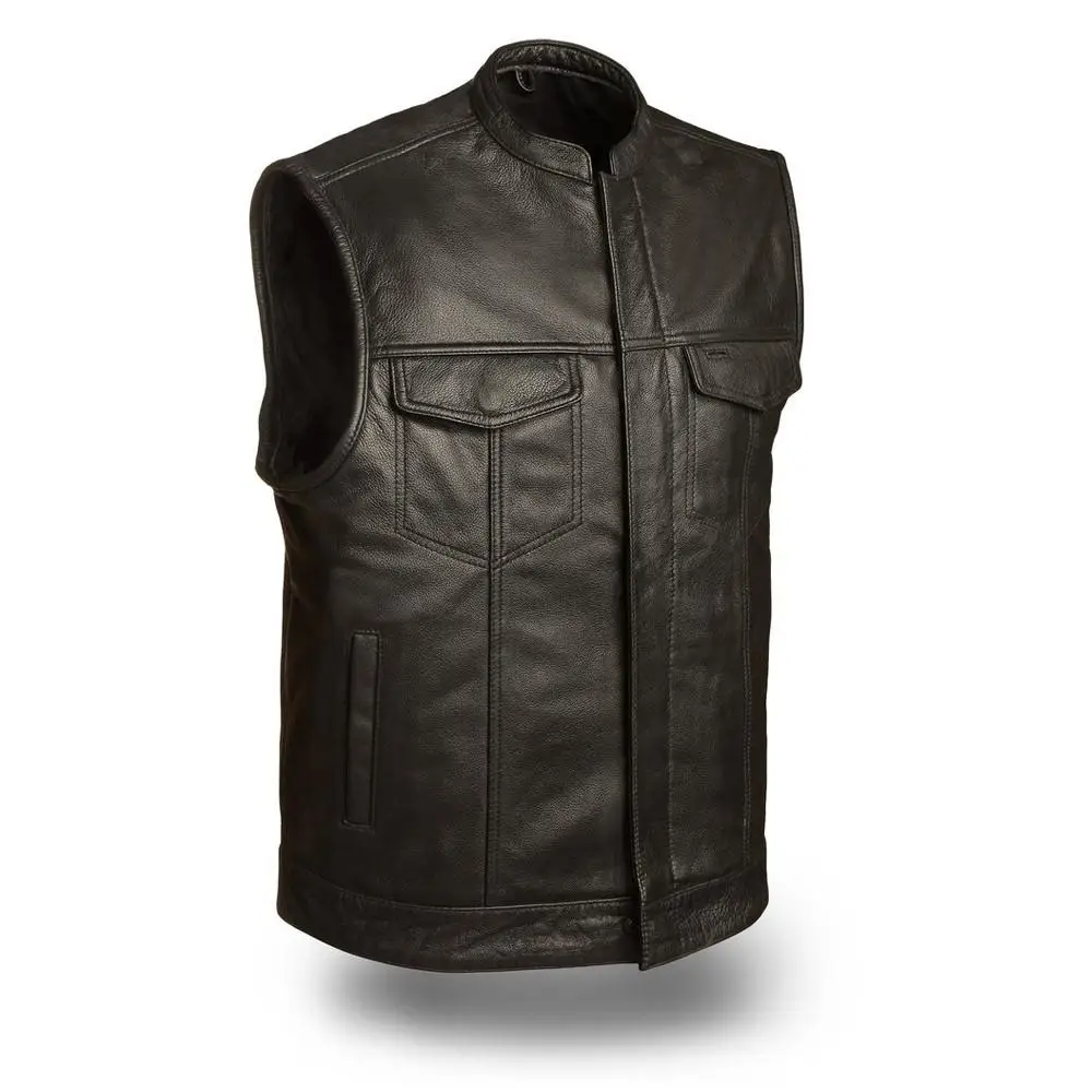 Man round neck brown Leather waistcoat/ man biker waistcoat
