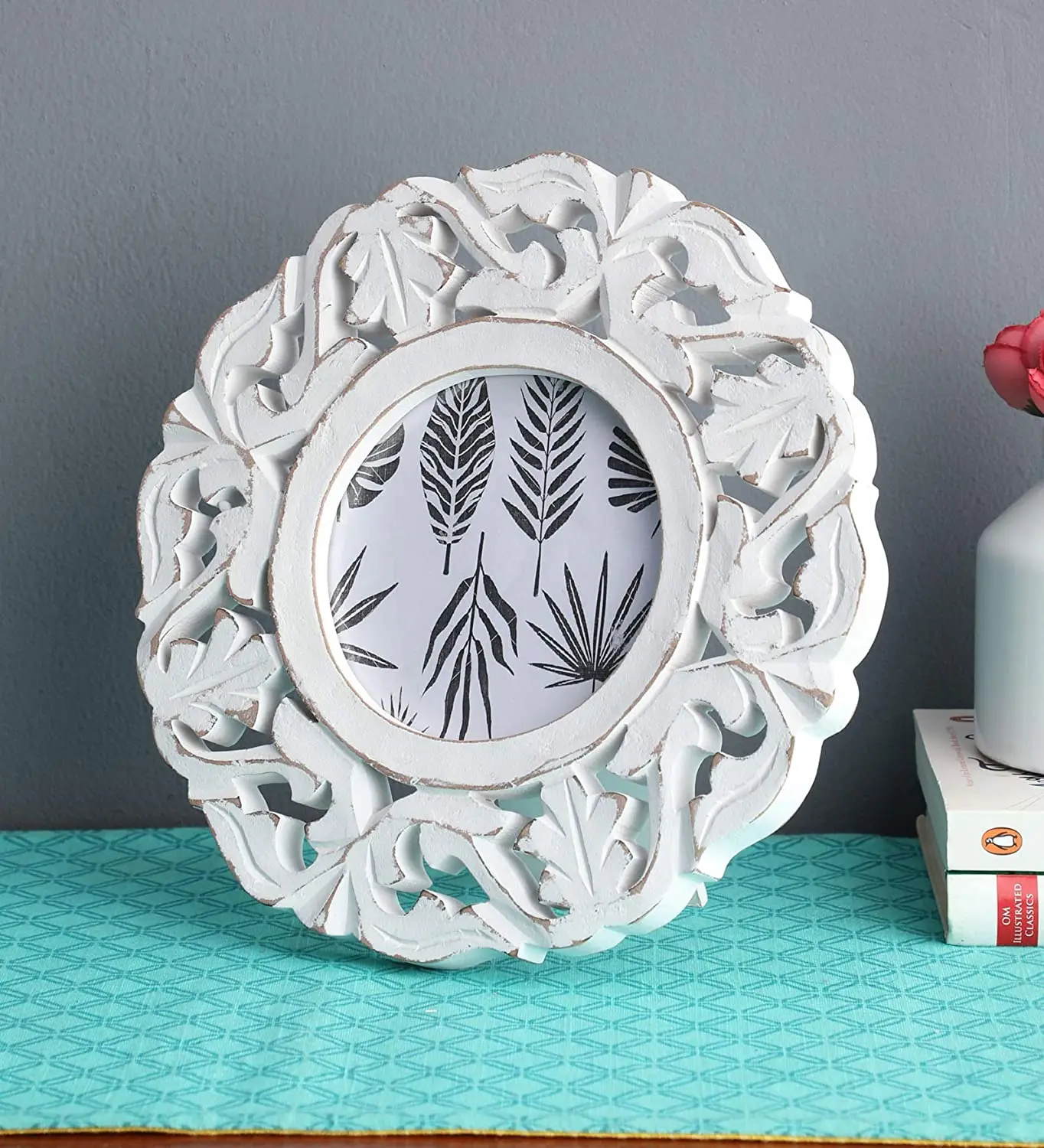 Круглая маленькая резная дизайнерская фоторамка для настенного подвесного дома, декоративная деревянная фоторамка, деревянная рамка для стола