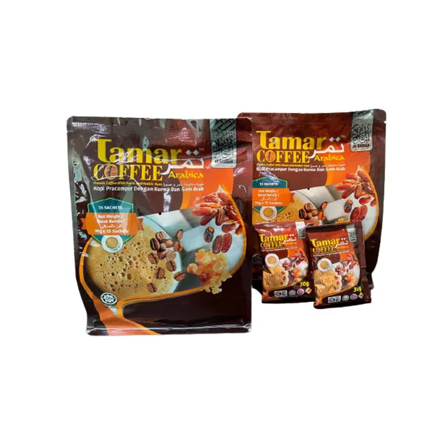 
Premium Quality Tamar Arabica Coffee with Dates and Arabic Gum Instant Coffee Premix Sachets 