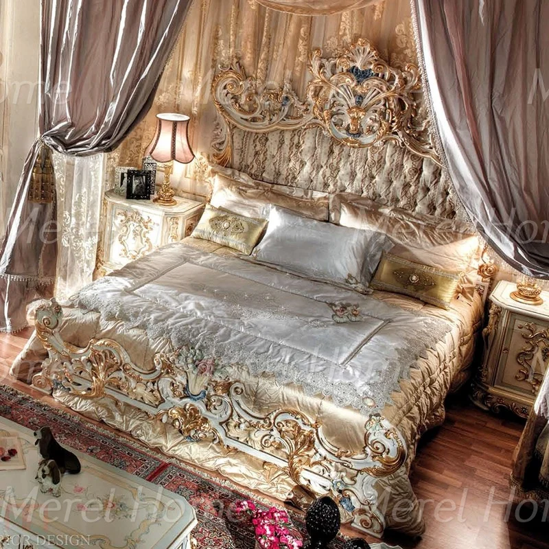 Высококачественная мебель в классическом стиле с цветами, ручная работа, резной деревянный роскошный комплект постельного белья