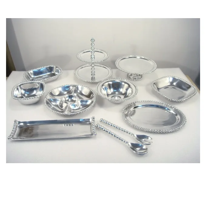 Алюминиевая Литая посуда набор чаш с бисером подставка для торта ложка поднос гладкая полированная тарелка