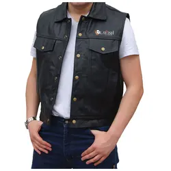 Men Waterproof Pure Leather Vest  Gilet 100% Genuine Leather Vest Customized Color Top Quality Logo Printing