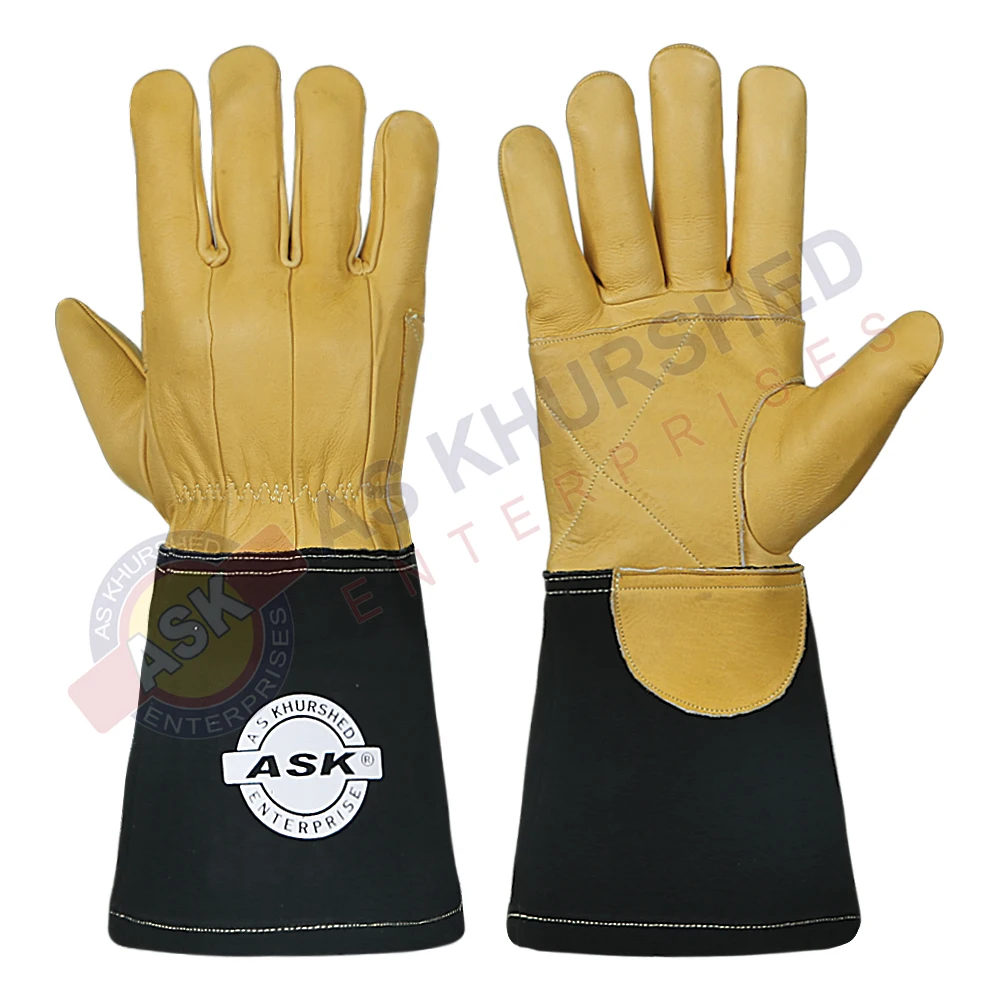 Welding Gloves Yellow Gauntlets Heavy Duty Heat Resistant Mig Tig Welder Professional Safety Working Gloves