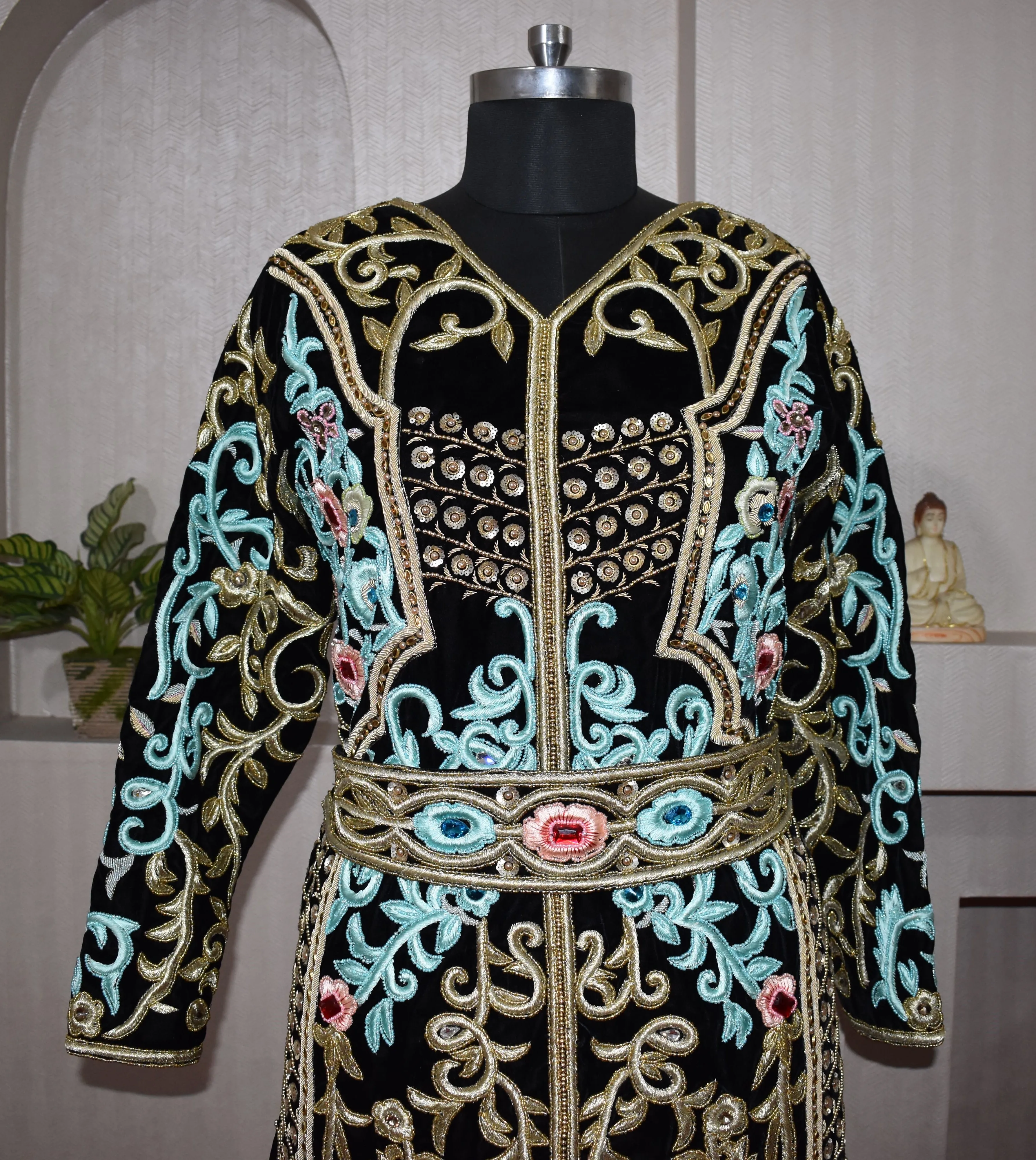 Rajgadhia Exports Kaftan Dress  Dubai Turkey Golden Ribbon Embroidery Loose Muslim Arabic Islamic Clothing For Women