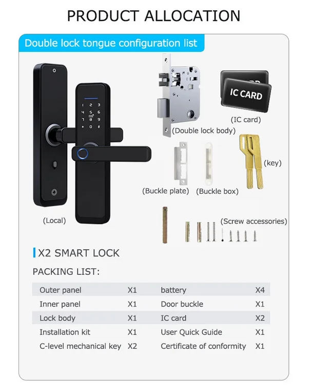 TTlock Tuya Wifi Intelligent Waterproof Password Code Card Key Smart Door Lock For Hotel Apartment Airbnb