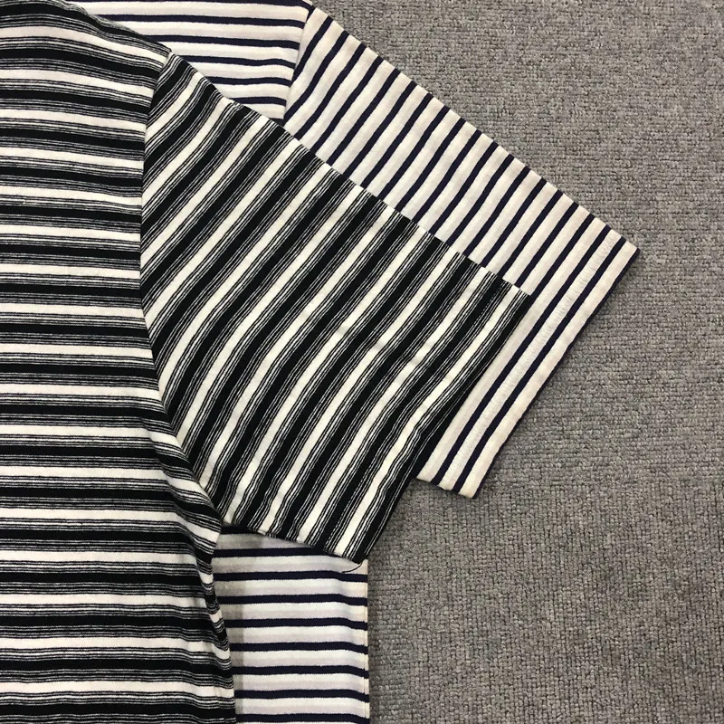 Wholesale Cheap Men Stripe-Shirts In Bulk Yarn Dyed Knit Tee Oversized Youth T Shirt