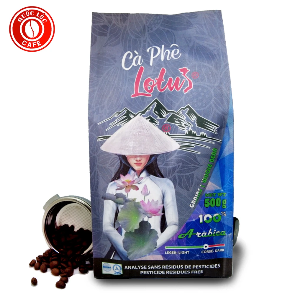 
Bag Packing Sweet softer taste Hot Air Roast Type 100 % Arabica Lotus Arabica coffee from Vietnam 