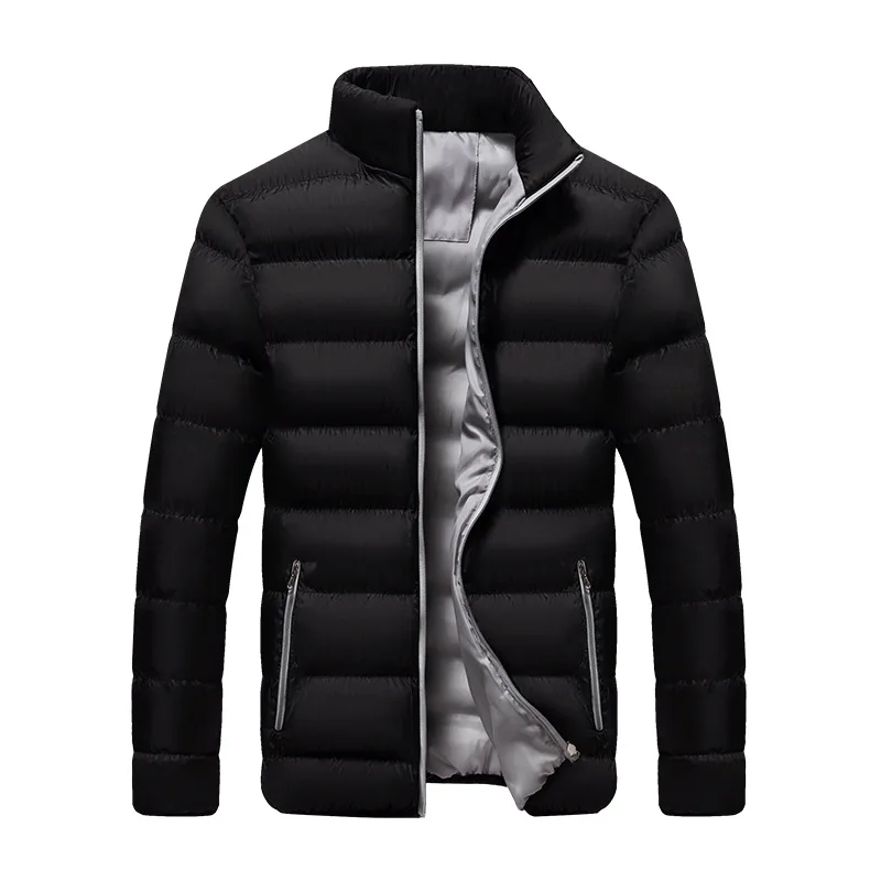Wholesale winter man fashion coat long sleeve stand collar keep warm simple solid color cotton jacket for men clothing