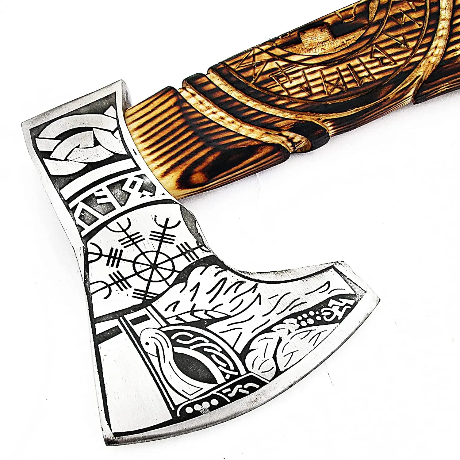 Custom Handmade Carbon Steel Viking Axe Bearded Axe Survival Whole sale With leather sheath